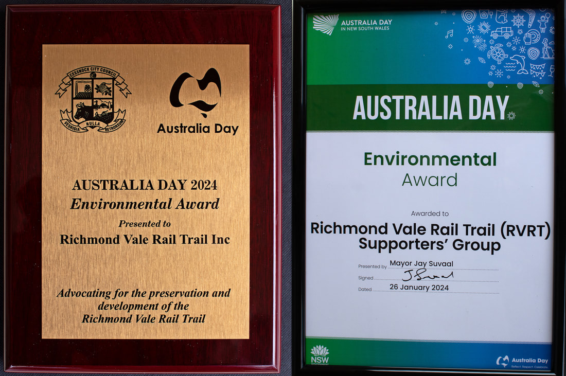Image 1:  Australia Day 2024 Environmental Award to RVRT Supporters’ Group – Plaque and Certificate.