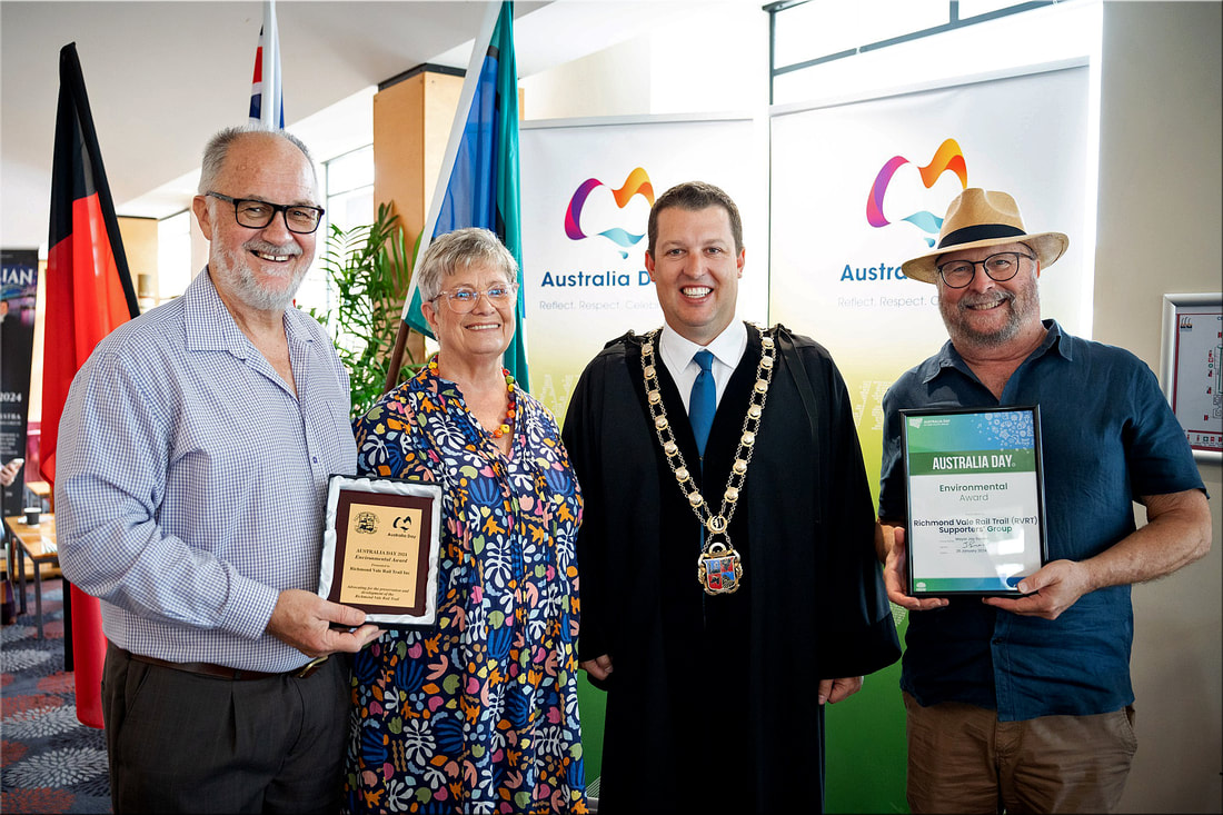 Image 2:  Terry Lewin, Leigh Gibbens and Sam Reich with Mayor Jay Suvaal, after the Australia Day 2024 Awards and Citizenship Ceremony - at the Performance Arts and Culture Centre (PACC), Cessnock.