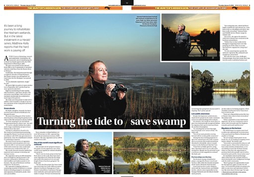 Part 3:  The mammoth task of rehabilitating the Hexham wetlands - By Matthew Kelly Newcastle Herald – Print Edition: Thursday 11th January 2024 (Pages 8-9).